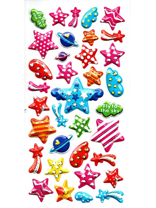 Sticker Kabartmalı Stiker Defter, Planlayıcı Etiket (limlra-015) - 17X9 cm Parti Yıldızları