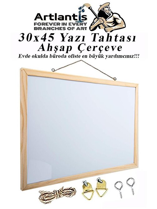 Duvara Monte Beyaz Yazı Tahtası 30x45 cm 1 Adet Laminant Yazı Tahtası Ahşap Çerçeveli Askılı Okul Ofis Büro