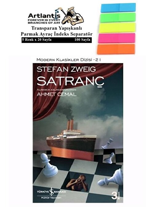 Artlantis Satranç Stefan Zweig 83 Sayfa Karton Kapak 1 Adet Fosforlu Transparan Kitap Ayraç 1 Paket