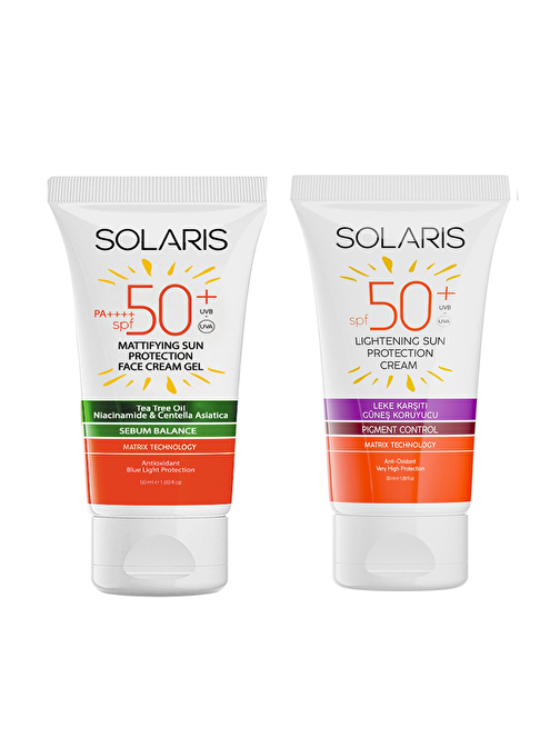 Solaris Yağlı Cilt Tipleri İçin Jel Güneş Kremi Spf 50+ (50 ml) Ve Leke Karşıtı Güneş Kremi Spf 50+ (50 ml)