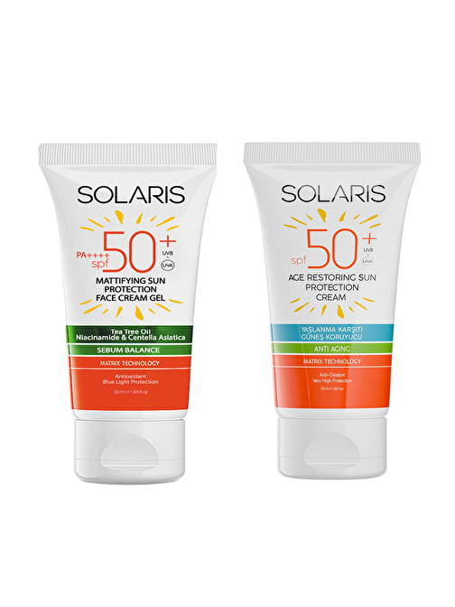 Solaris Yağlı Cilt Tipleri İçin Jel Güneş Kremi Spf 50+ (50 ml) Ve Yaşlanma Karşıtı Güneş Kremi Spf 50+ (50 ml)