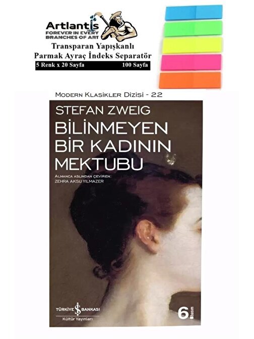 Artlantis Bilinmeyen Bir Kadının Mektubu Stefan Zweig 50 Sayfa Karton Kapak 1 Adet Fosforlu Transparan Kitap Ayraç 1 Paket