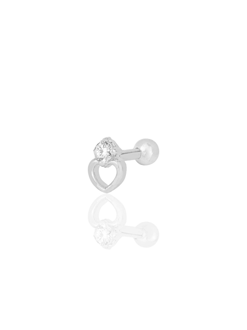 Gümüş rodyumlu zirkon tek taşlı kalp modeli Tragus helix Piercing küpe SGTL12209RODAJ