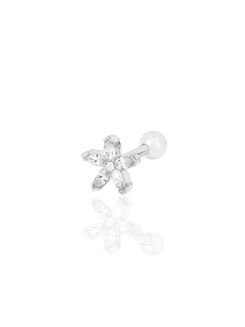 Gümüş rodyumlu zirkon taşlı çiçek modeli Tragus helix Piercing küpe SGTL12193RODAJ