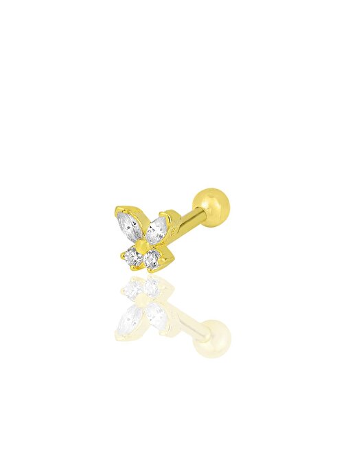 Gümüş altın yaldızlı baget taşlı kelebek modeli Tragus helix Piercing küpe SGTL12201GOLD