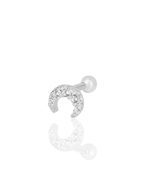 Gümüş rodyumlu zirkon taşlı hilal modeli Tragus helix Piercing küpe SGTL12203RODAJ