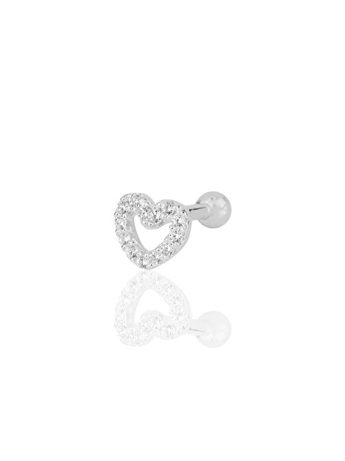 Gümüş rodyumlu zirkon taşlı kalp modeli Tragus helix Piercing küpe SGTL12206RODAJ