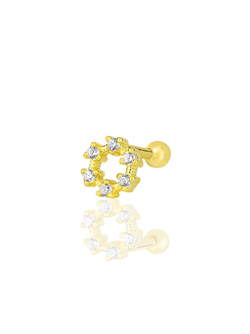 Gümüş altın yaldızlı zirkon taşlı simit modeli Tragus helix Piercing küpe SGTL12208GOLD