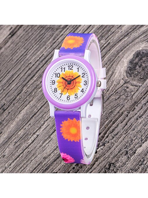 Çocuk Kol Saati Silikon Bileklik Kordon Kız Çocuk Saati Çiçek Temalı ST-304349
