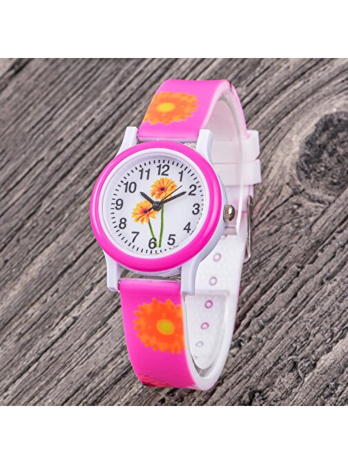 Çocuk Kol Saatleri Fuşya Renk Silikon Kordon Bileklik Analog Kız Çocuk Saati ST-304351