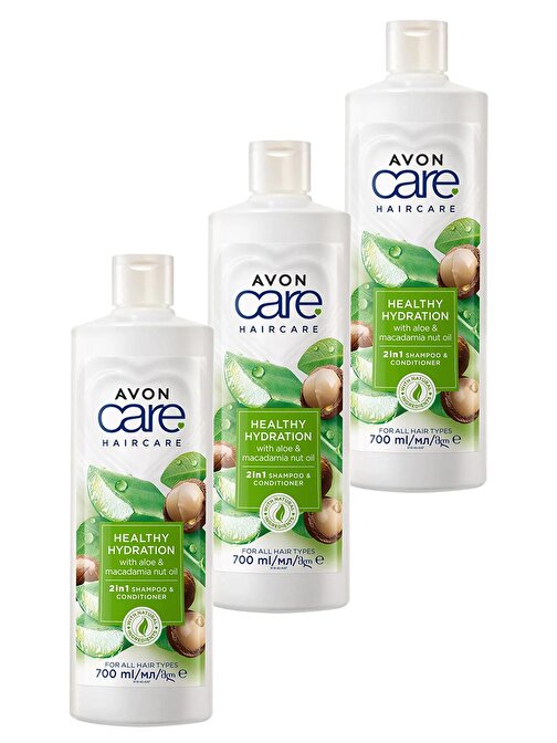 Avon Care Aloe Vera - Makademya Fındığı Yağı Şampuan - Saç Bakım Kremi 3 x 700 ml
