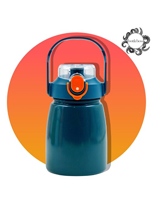 BottleBoss Pipetli Taşıma Askılı Sızdırmaz Paslanmaz Çelik Matara 850 ml Sticker Hediyeli Mavi