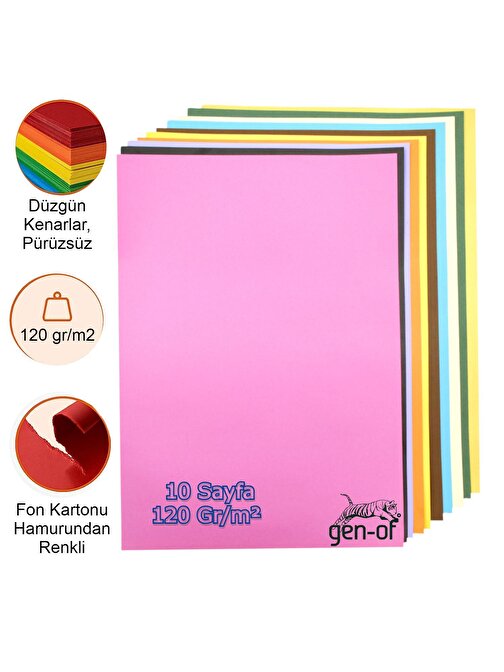 Gen-of 120 gr Aynasız Fon Kartonu Karışık Renkli 10 Adet 25 x 35 cm