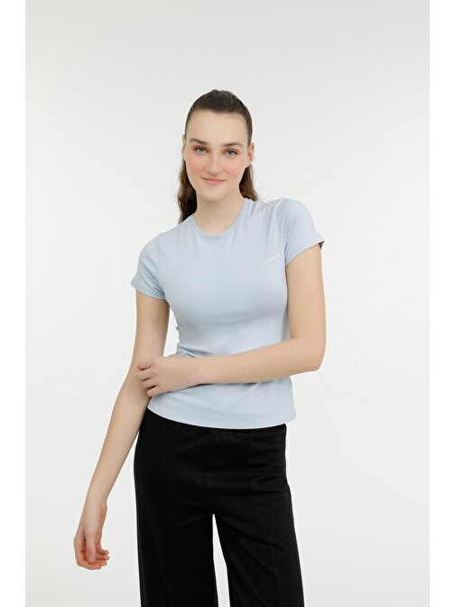 W-CT131 BASIC MODAL C NEC Mavi Kadın Kısa Kol T-Shirt