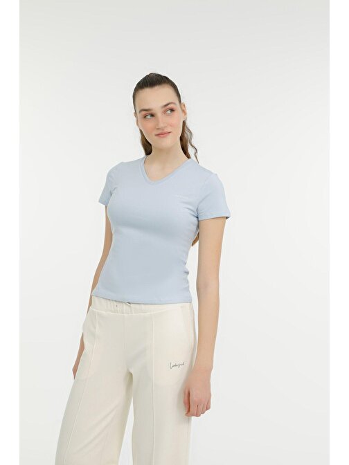 W-CT132 BASIC MODAL V NEC Mavi Kadın Kısa Kol T-Shirt