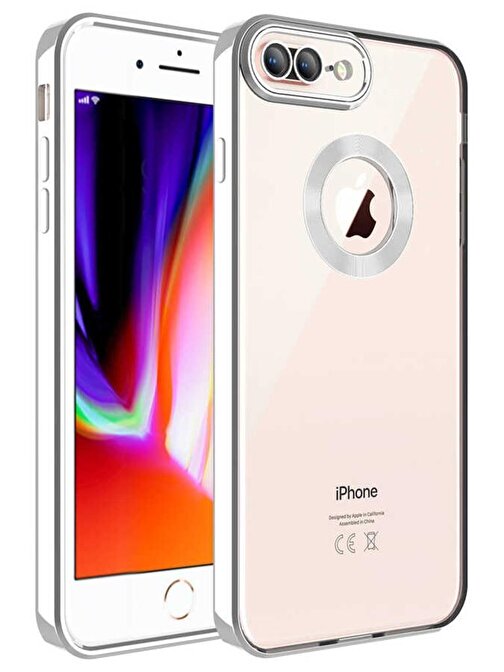 Ceponya iPhone 8 Plus Kılıf Köşeleri Renkli Şeffaf Kamera Korumalı Silikon Luxury Kapak