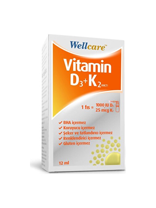 Wellcare Vitamin D3+K2 1000 Iu Sprey 12 Ml