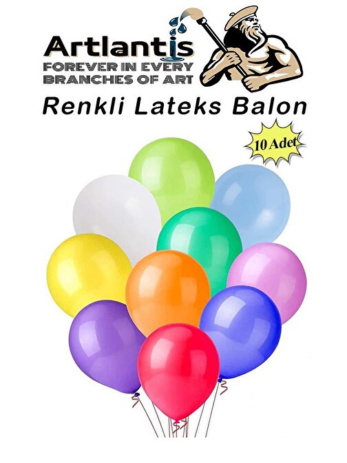 Artlantis Balon Renkli Lateks 10 Adet Renkli Balon 10'' Canlı Renkler Parti Doğum Günü Süsleme Malzemeleri Balon 26 cm