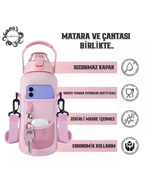 BottleBoss Taşıma Çantalı Askılı Kılıflı Motivasyon Matarası 2 lt