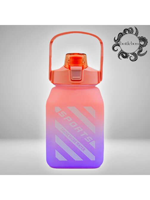 BottleBoss Kare Spor Model Taşıma Askılı Pipetli Motivasyon Matarası 1.5 lt Sticker Hediyeli Pembe