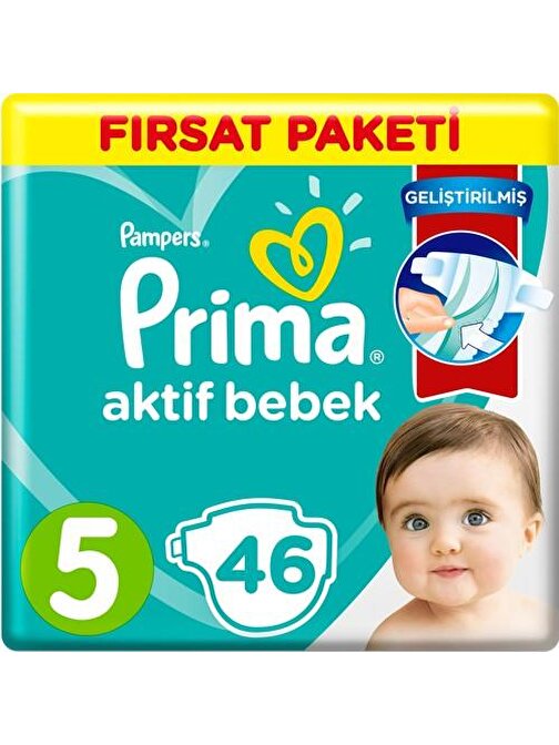 Prima Aktif 11 - 16 kg 5 Numara Fırsat Paketi Bebek Bezi 46 Adet