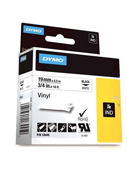 Dymo Rhino Pro Etiketi Renkli Vinil 19 MMx5,5 MT Beyaz Üzerine Siyah 18445