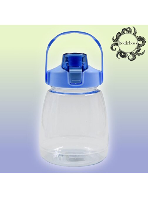 BottleBoss Taşıma Askılı Pipetli Şeffaf Matara 1200 ml Sticker Hediyeli Mavi