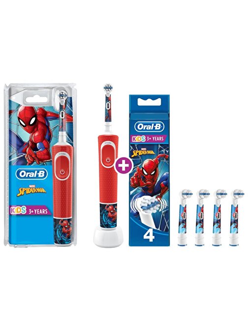 Oral-B D100 Çocuklar İçin Şarjlı Diş Fırçası Marvel Spiderman+Marvel Spiderman Yedek Başlık 4'Lü