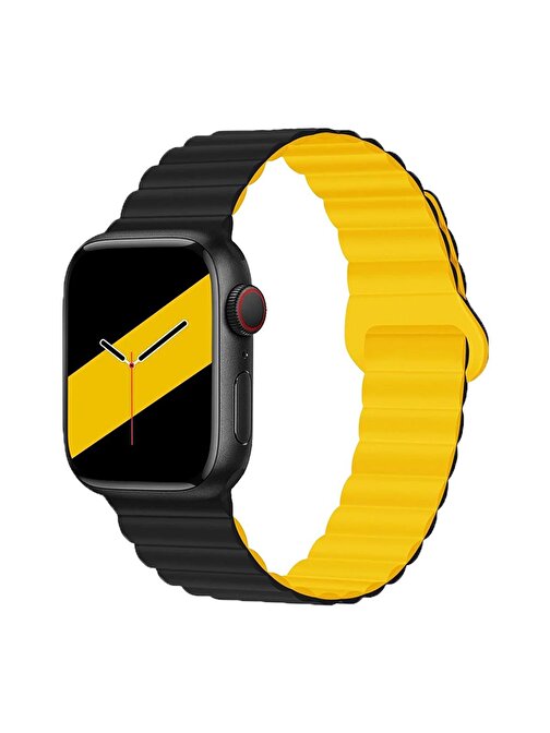 E2M Apple Watch 42 - 44 - 45 - 49 mm KRD06 Deri Bükme Çift Akıllı Saat Kordonu Sarı