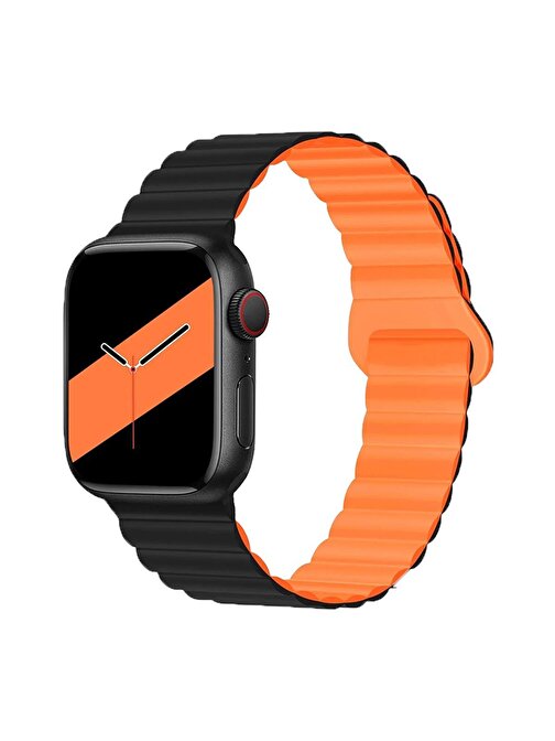 E2M Apple Watch 42 - 44 - 45 - 49 mm KRD06 Deri Bükme Çift Akıllı Saat Kordonu Turuncu