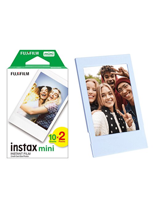 Instax Mini 12 Makine Uyumlu 20'li Film ve Mavi Fotoğraf Çerçevesi