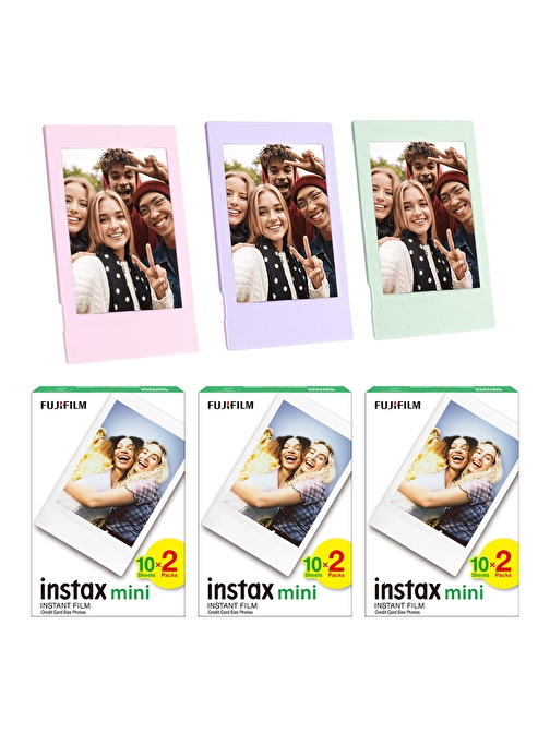 Instax mini 60'lı Film Lila Pembe ve Yeşil 3 Fotoğraf Çerçevesi