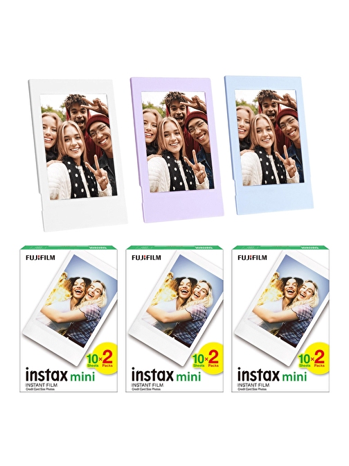 Instax mini 60'lı Film Lila Mavi ve Beyaz 3 Fotoğraf Çerçevesi