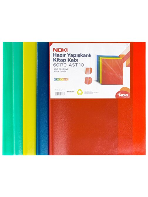 Noki 60170-Ast-10 Düz Yapışkanlı Hazır Kitap Kabı 10'lu Karışık Renkler