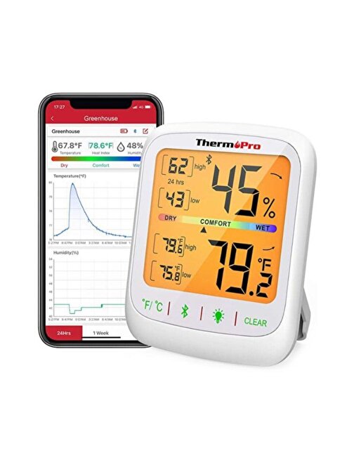 ThermoPro TP-359 Akıllı İç Mekan Isı ve Nem Ölçer Termometre