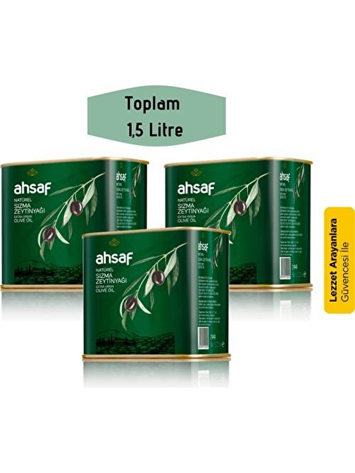 Ahsaf Natürel Sızma Zeytinyağı 500 ml -Teneke (3'lü Ekonomik Paket )