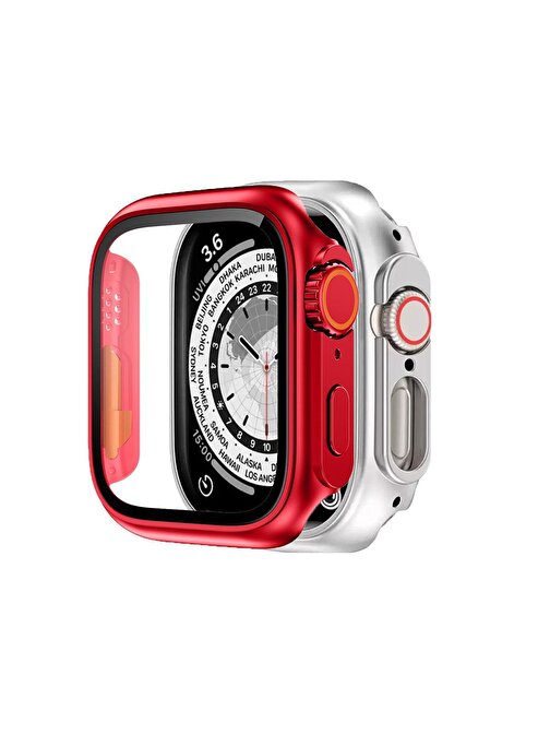 Binano Apple Watch 41 mm Ultra Dönüştürücü Kırmızı Kasa Ve Ekran Koruyucu