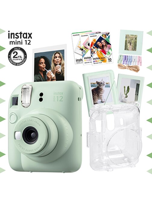 Instax mini 12 Yeşil Fotoğraf Makinesi-30'lu Film-Albüm-Mandal-Çerçeve ve Kılıf Mega Set 2