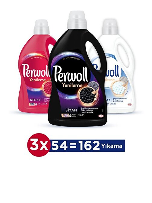 Perwoll Hassas Bakım Sıvı Çamaşır Deterjanı 3 x 3L (150 Yıkama) Renkli + Siyah + Beyaz