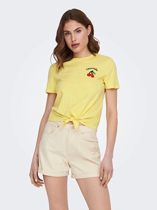 Only Sıfır Yaka Regular Fit Sarı Kadın T-Shirt 15290571
