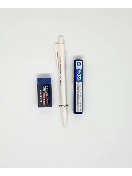 Faber-Castell Yeni Renk Beyaz Econ Versatil Mavi Sınav Silgi 0.7 120'li Uç Seti