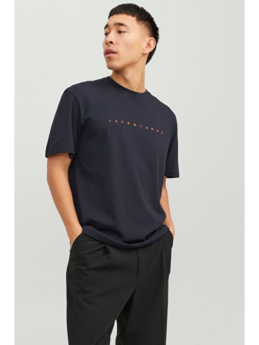 Jack & Jones Erkek Jjestar Bisiklet Yaka Baskılı T-Shirt 12234746 Koyu Lacivert