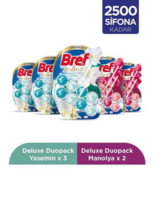 Bref Wc Deluxe Duopack Katı Tuvalet Bloğu 3 Yasemin + 2 Manolya, 5 X 2'li Paket