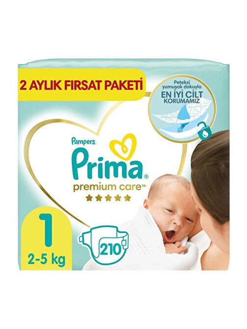 Prima Premium Care 2 - 5 kg 1 Numara Aylık Fırsat Paketi Bebek Bezi 210 Adet