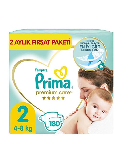 Prima Premium Care 2 - 6 kg 2 Numara Aylık Fırsat Paketi Bebek Bezi 180 Adet
