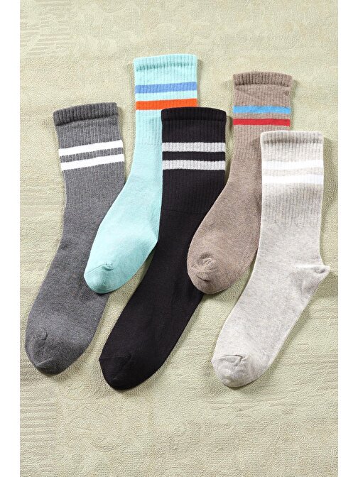 5 Çift Unisex Uzun Çorap | Çizgi Desen Extra Soft Unisex Pamuklu Soket Çorap