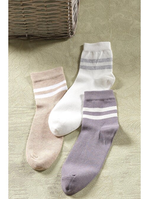 3 Çift Unisex Çizgili Uzun Çorap | Extra Soft Unisex Pamuklu Soket Çorap