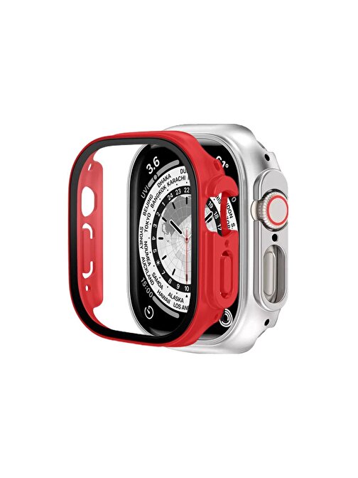 Binano Apple Watch Ultra Sense Kasa Ve Ekran Koruyucu Kırmızı