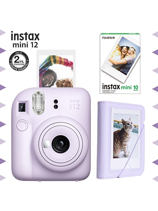 Instax mini 12 Lila Fotoğraf Makinesi-10'lu Film ve Mini Albüm Seti