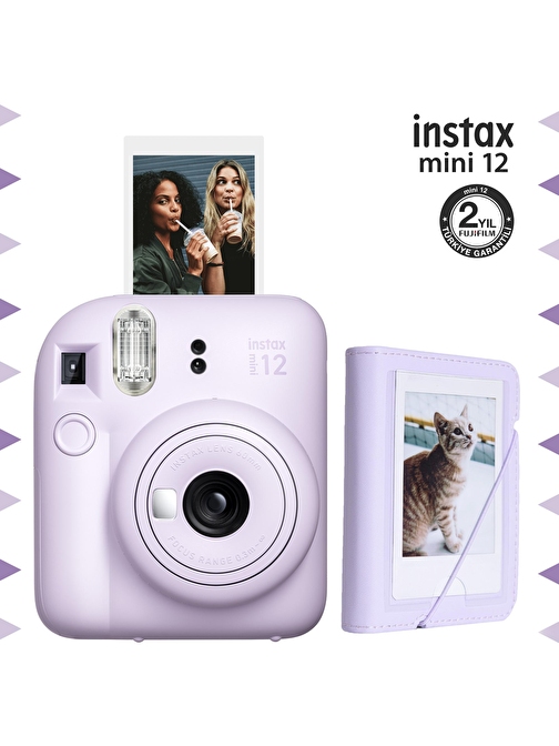 Instax mini 12 Lila Fotoğraf Makinesi ve ve 28'li Mini Albüm Seti